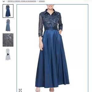 Alex Evenings Navy Sequin-Embroidered 3/4-Sleeve Maxi Dress